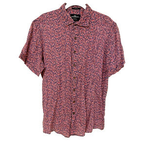 Rodd & Gunn Navy Red Floral Shirt 100% Linen Short Sleeve Preppy Casual Italy L
